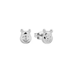 Disney - Winnie The Pooh - Pendientes Baño De Oro Blanco