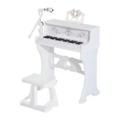 Homcom - Piano Electrónico 37 Teclas Con Taburete Blanco