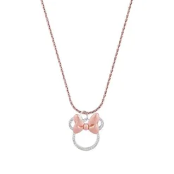 Disney - Minnie Mouse - Colgante Silueta Cabeza Con Lazo Baño De Oro Blanco Y Rosa