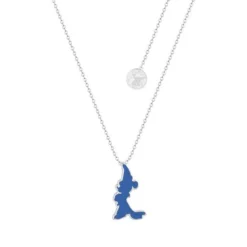 Mickey Mouse - Silueta Azul - Colgante Bañado En Oro Blanco